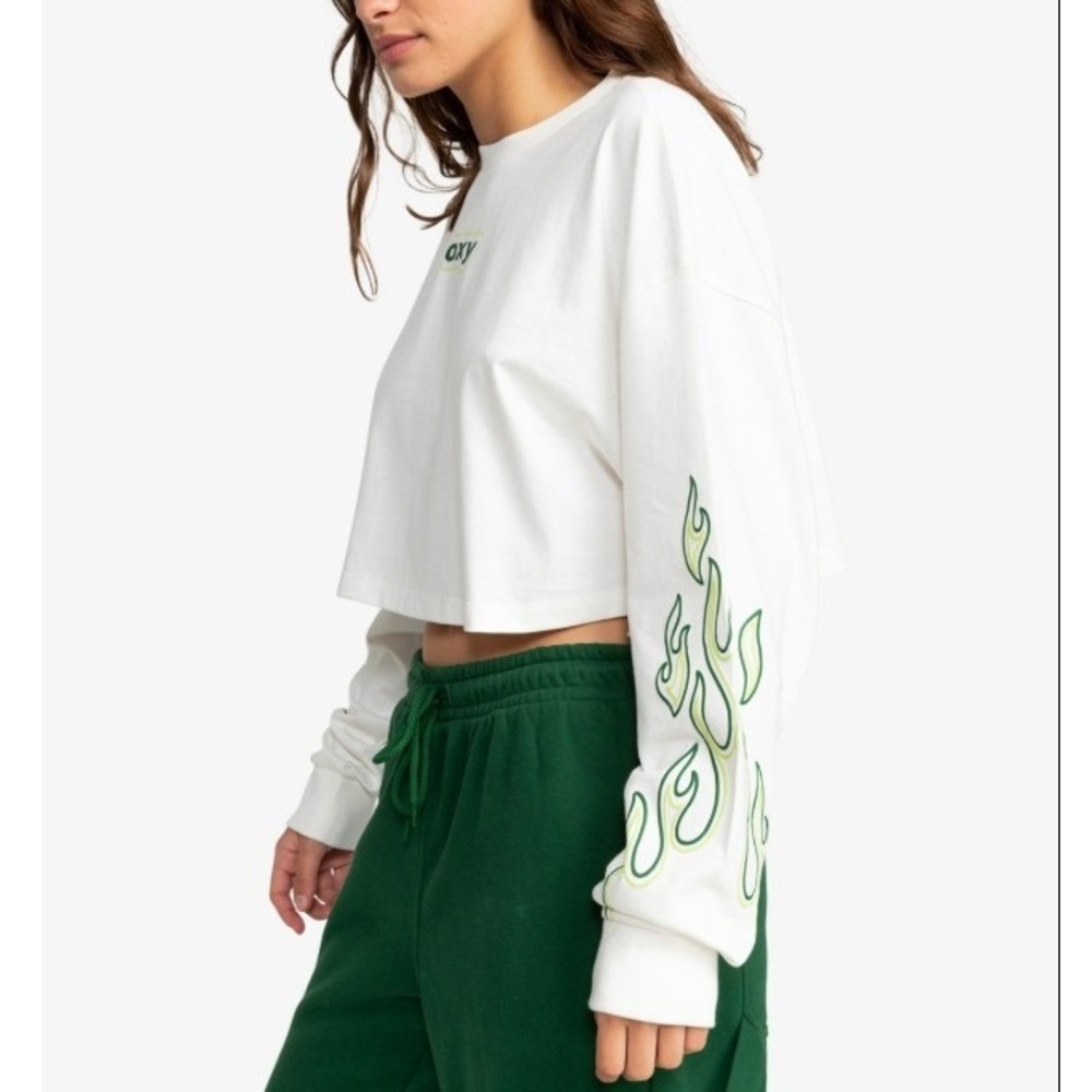 Roxy Kelia Flame Sleeve Crop Top Long Sleeve White Y2K Size M - Picture 2 of 15